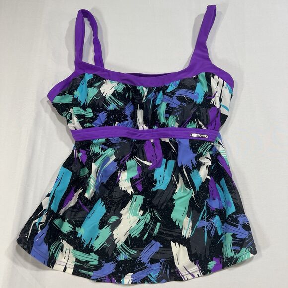 ZeroXposur Other - ZeroXposur Women's Tankini Swim Top Size 14 Abstract Purple Blue Teal Floral